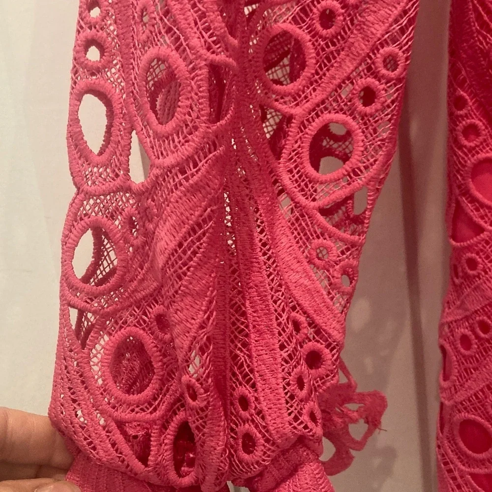 PrettyLittleThing Coral Pink Lace Blazer Mini Dress